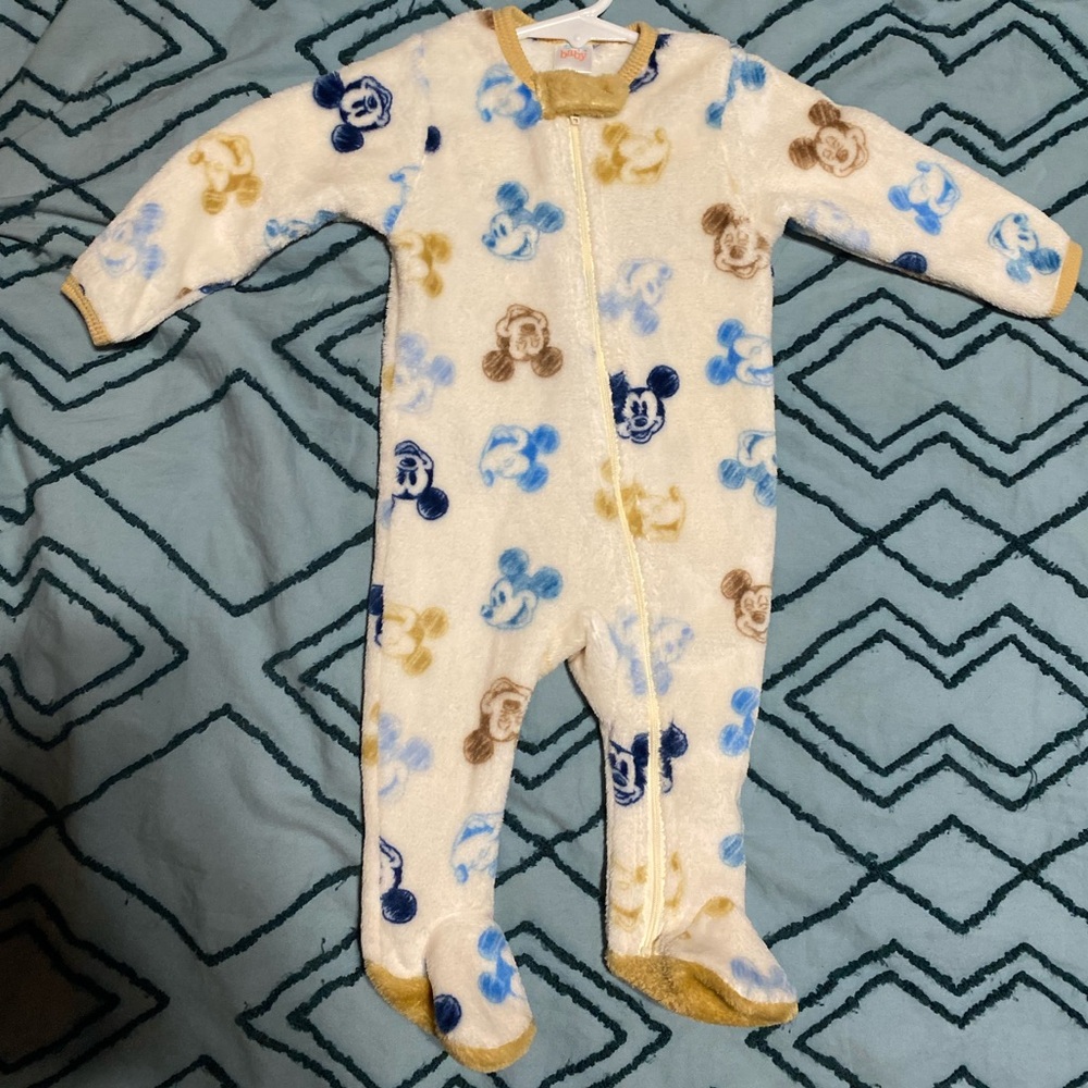 Cozy Cream and Blue Mickey Mouse Onesie
